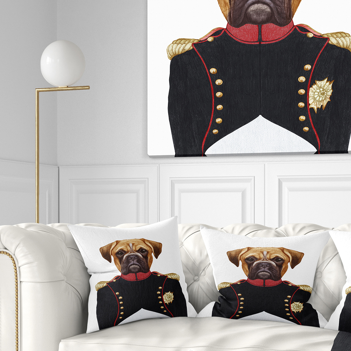 Designart Boxer Dog in Military Uniform - Animal Throw Pillow - 16x16