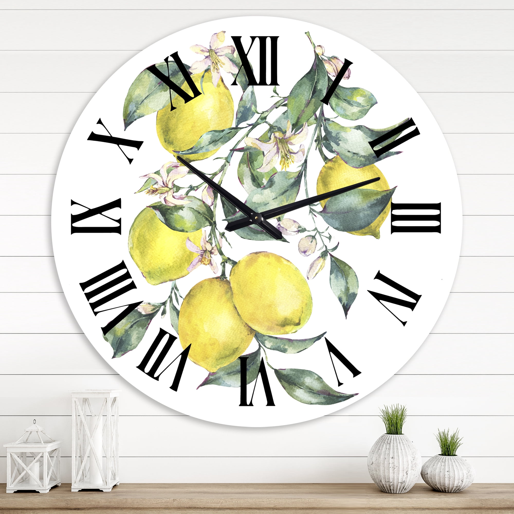 Designart 'Branch Of Yellow Lemons And Leaves I' Tropical Wall Clock