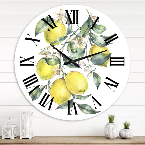 Designart 'Branch Of Yellow Lemons And Leaves I' Tropical Wall Clock