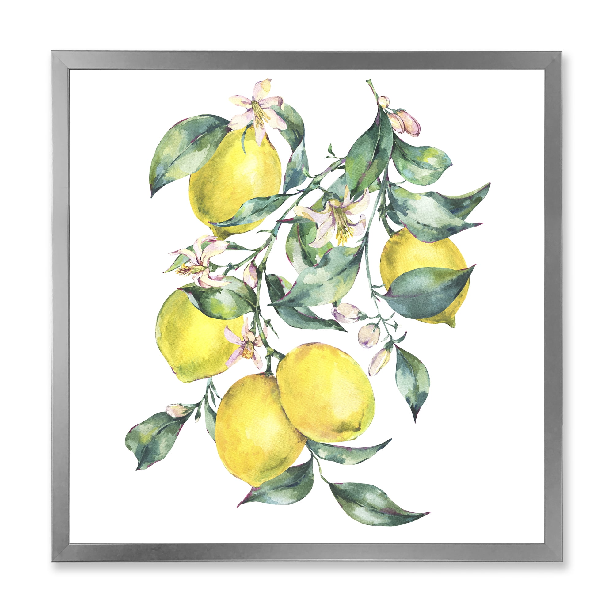 Designart 'Branch of Leaves and Yellow Lemons I' Tropical Framed Art Print