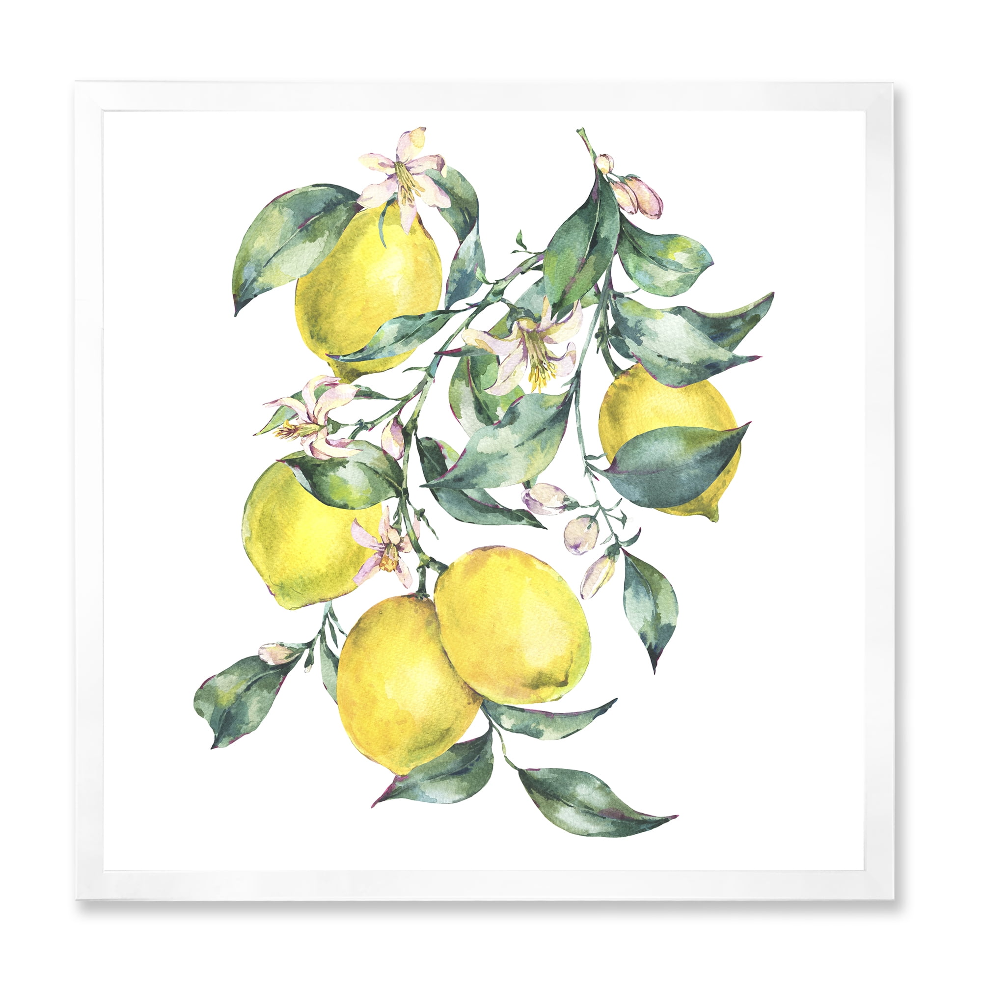 Designart 'Branch of Leaves and Yellow Lemons I' Tropical Framed Art Print