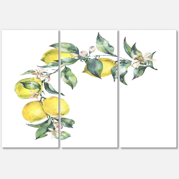 Designart ' Branch of Leaves and Yellow Lemons II ' Tropical Canvas Wall Art Print