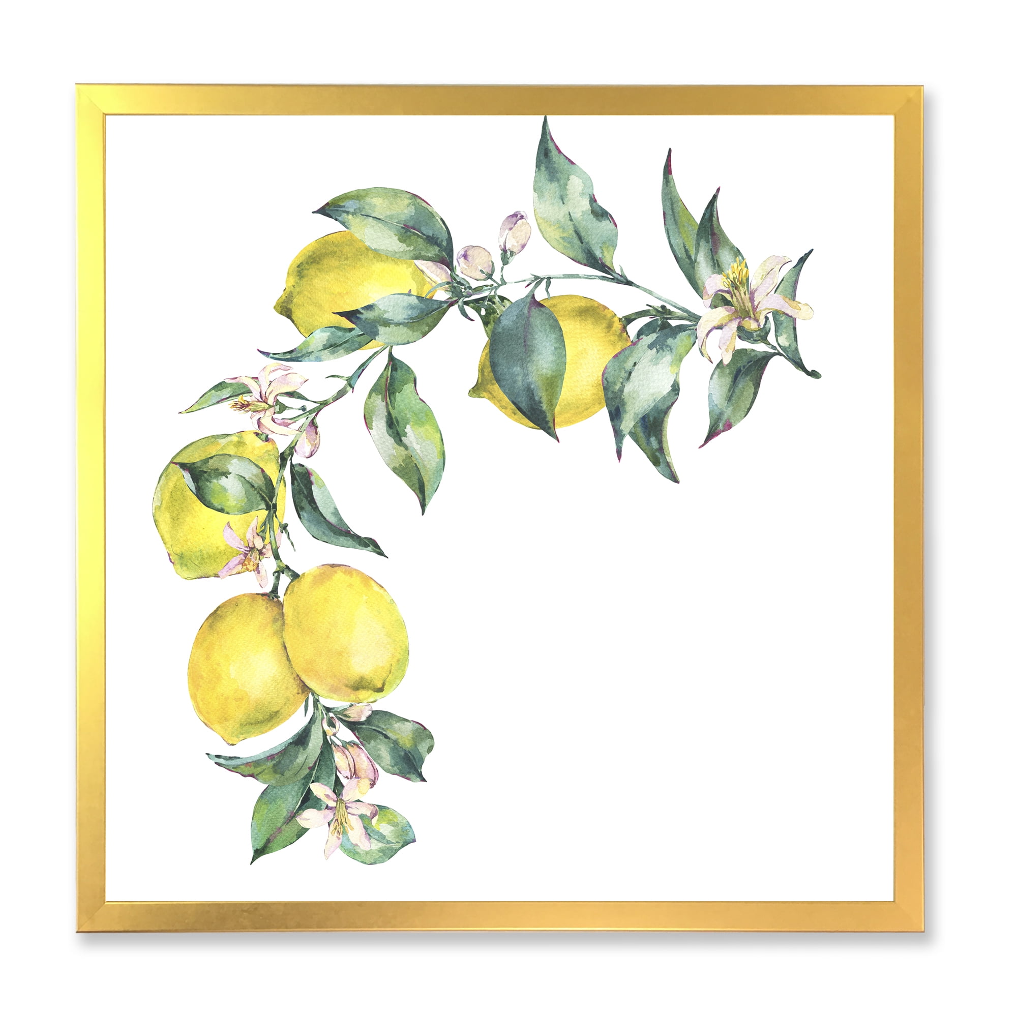 Designart 'Branch of Leaves and Yellow Lemons II' Tropical Framed Art Print