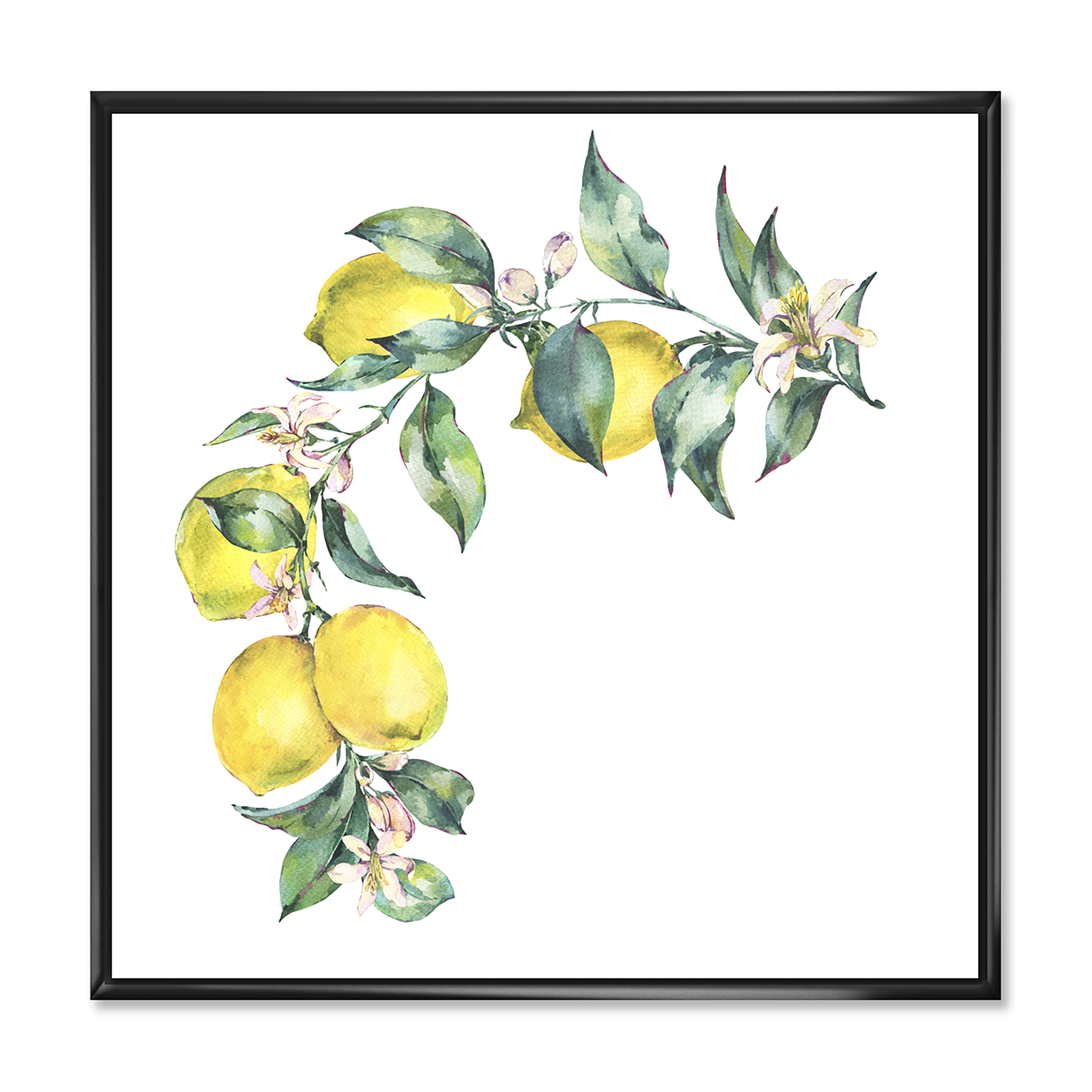 Designart 'Branch of Leaves and Yellow Lemons II' Tropical Framed Canvas Wall Art Print