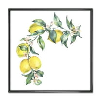 Designart 'Branch of Leaves and Yellow Lemons II' Tropical Framed Canvas Wall Art Print
