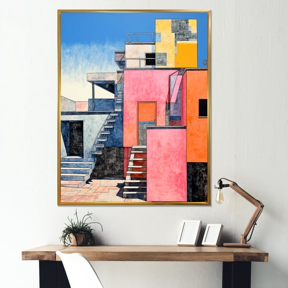 Designart "Brazil's Vivid Village Life II" Architecture Framed Wall Art - Industrial Pink Solar Panels Living Room Framed Canvas Art