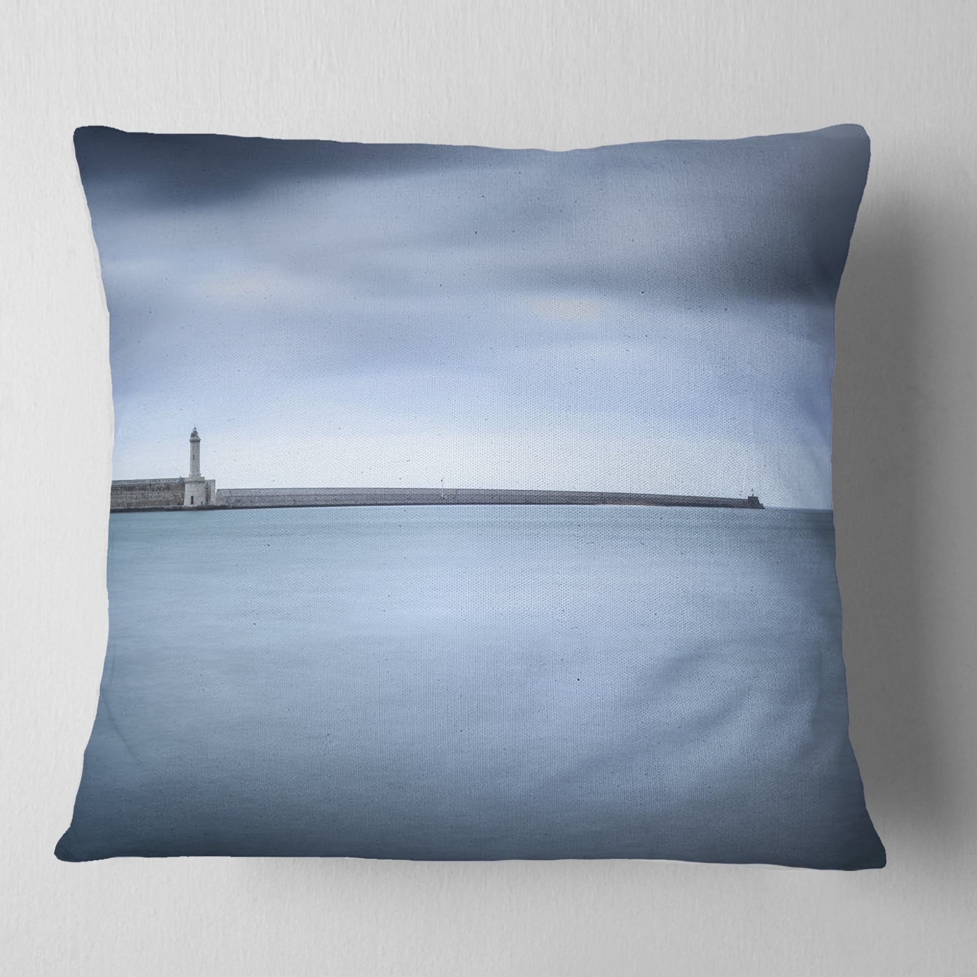 Designart Breakwater and Soft Water under Clouds - Landscape Wall Throw Pillow - 18x18