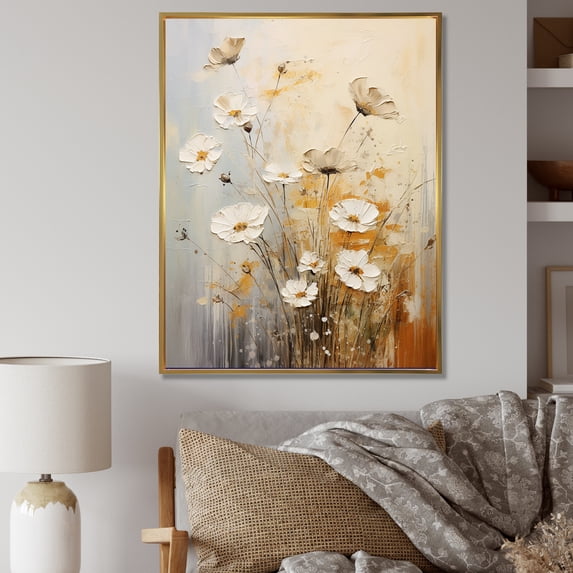 Designart "Breeze Among Beige Wildflowers I" Wildflowers Floater Framed Wall Art Living Room