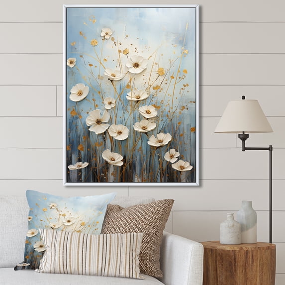 Designart "Breeze Among Beige Wildflowers II" Wildflowers Floater Framed Canvas Wall Art