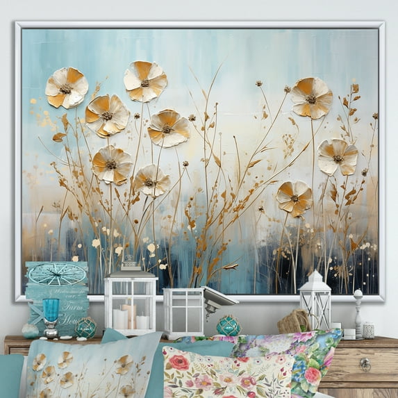 Designart "Breeze Among Beige Wildflowers III" Wildflowers Floater Framed Canvas Prints