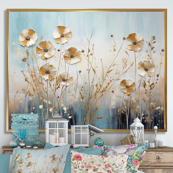 Designart "Breeze Among Beige Wildflowers III" Wildflowers Floater Framed Canvas Prints