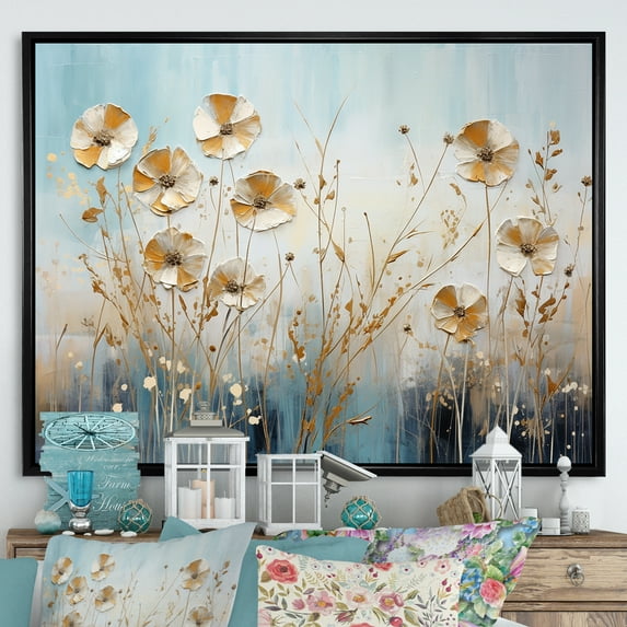 Designart "Breeze Among Beige Wildflowers III" Wildflowers Floater Framed Canvas Prints