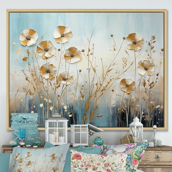 Designart "Breeze Among Beige Wildflowers III" Wildflowers Floater Framed Canvas Prints