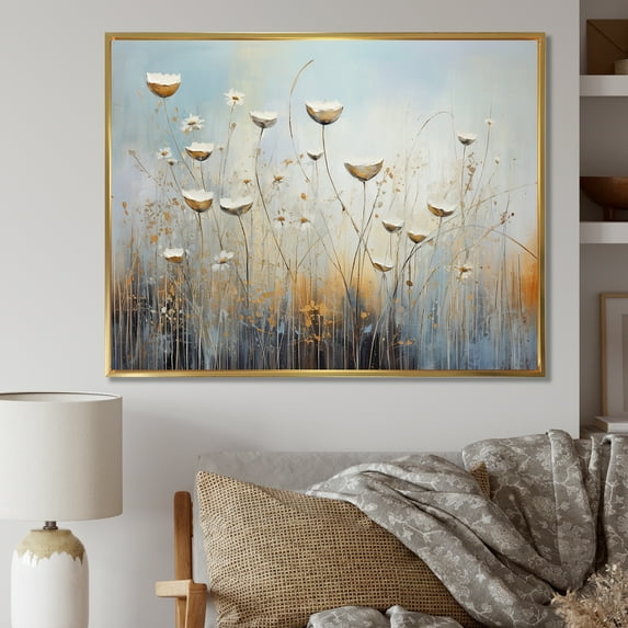 Designart "Breeze Among Beige Wildflowers IV" Wildflowers Floater Framed Wall Decor
