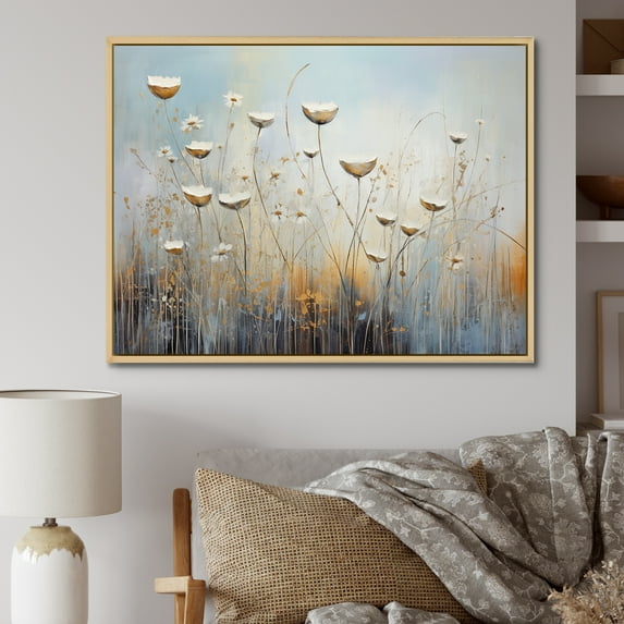Designart "Breeze Among Beige Wildflowers IV" Wildflowers Floater Framed Wall Decor