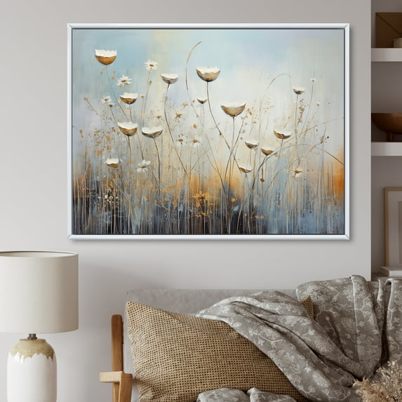 Designart "Breeze Among Beige Wildflowers IV" Wildflowers Floater Framed Wall Decor