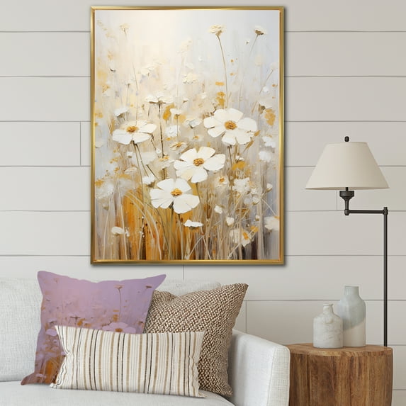Designart "Breeze Among Beige Wildflowers V" Wildflowers Floater Framed Canvas Art Print