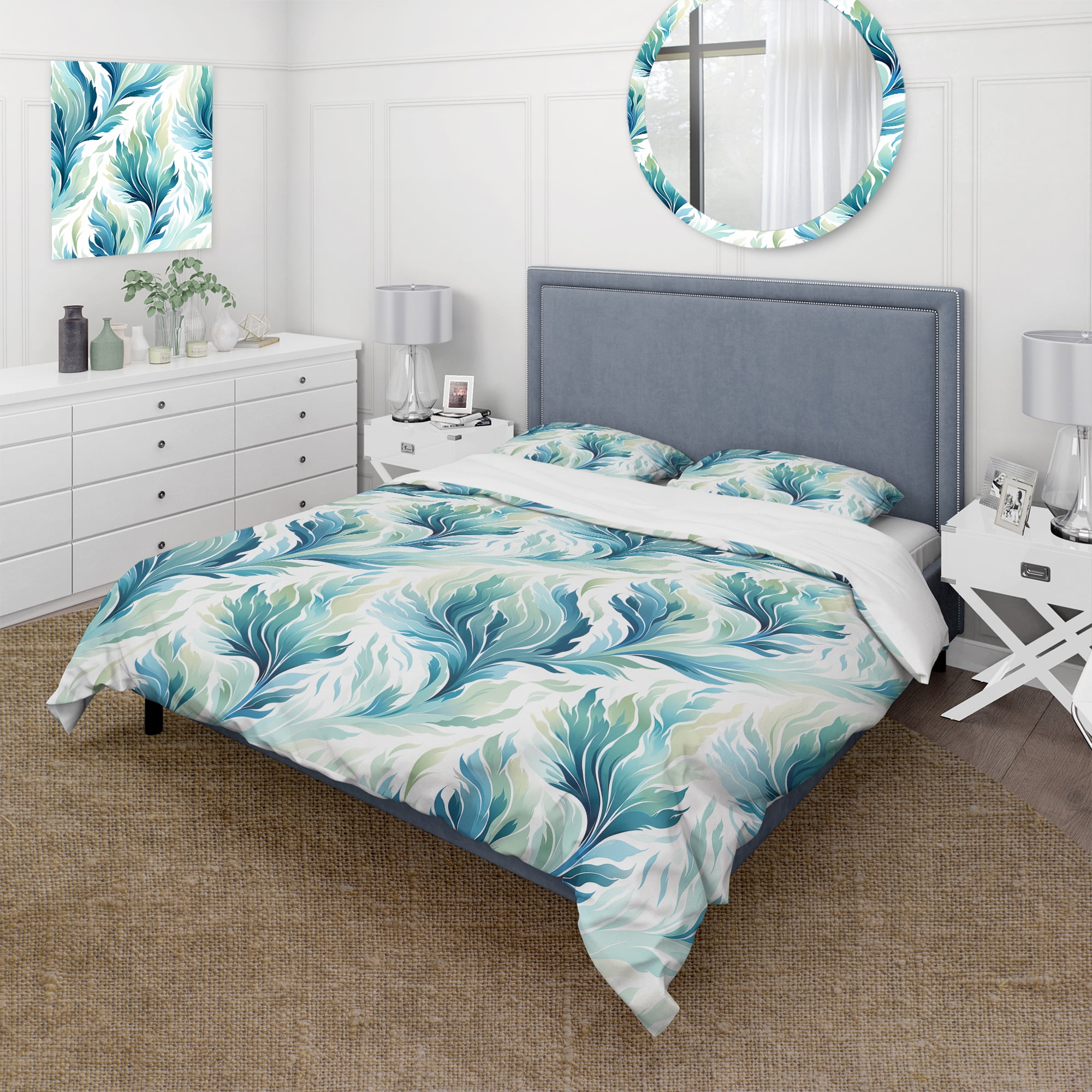 Full/Queen Blue and White Ikat Microfiber Bedding Set