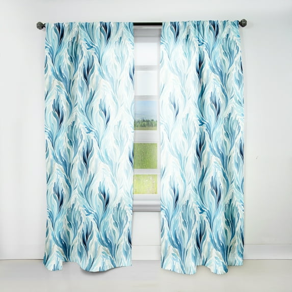 Designart "Breezy Coastal Ikat in Blue and White II" Ikat Blue, White Curtain 1 Panel