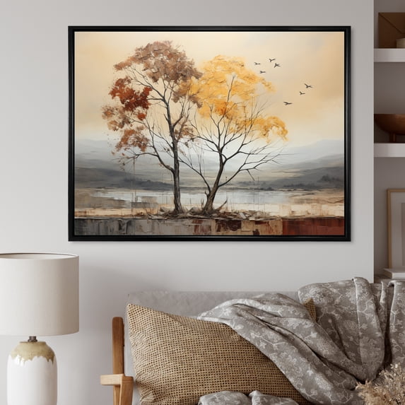 Designart "Brich Tree euphony Of" Floral Floater Framed Wall Art Living Room