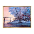 thumbnail image 1 of Designart 'Bridge Of Meandering River With Winter Scenery I' Lake House Framed Canvas Wall Art Print, 1 of 5