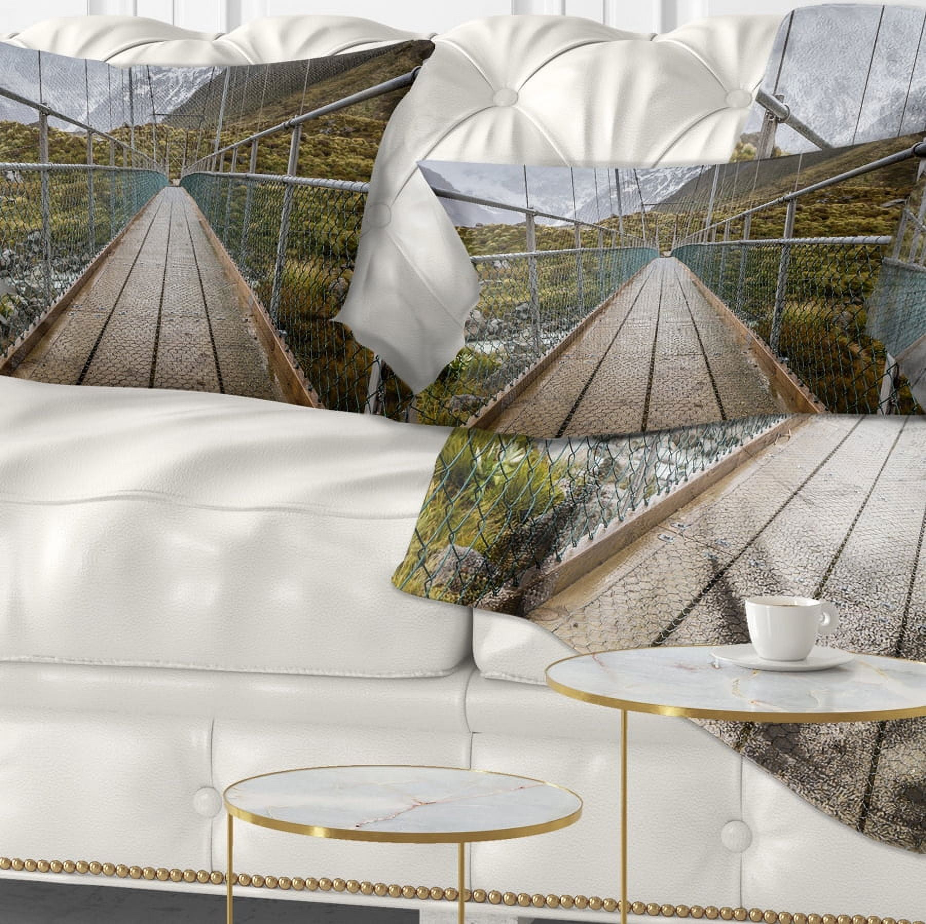 Designart Bridge Over Hooker River in Aoraki - Bridge Throw Pillow - 12x20