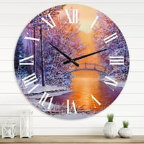 Designart 'Bridge Over The River In Winter Landscape' Traditional Wall Clock