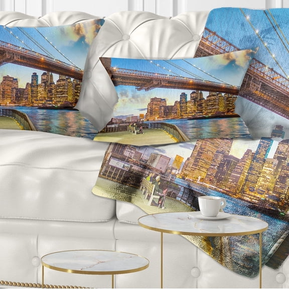 Designart Bridge Park Brooklyn - Cityscape Photography Throw Pillow - 12x20
