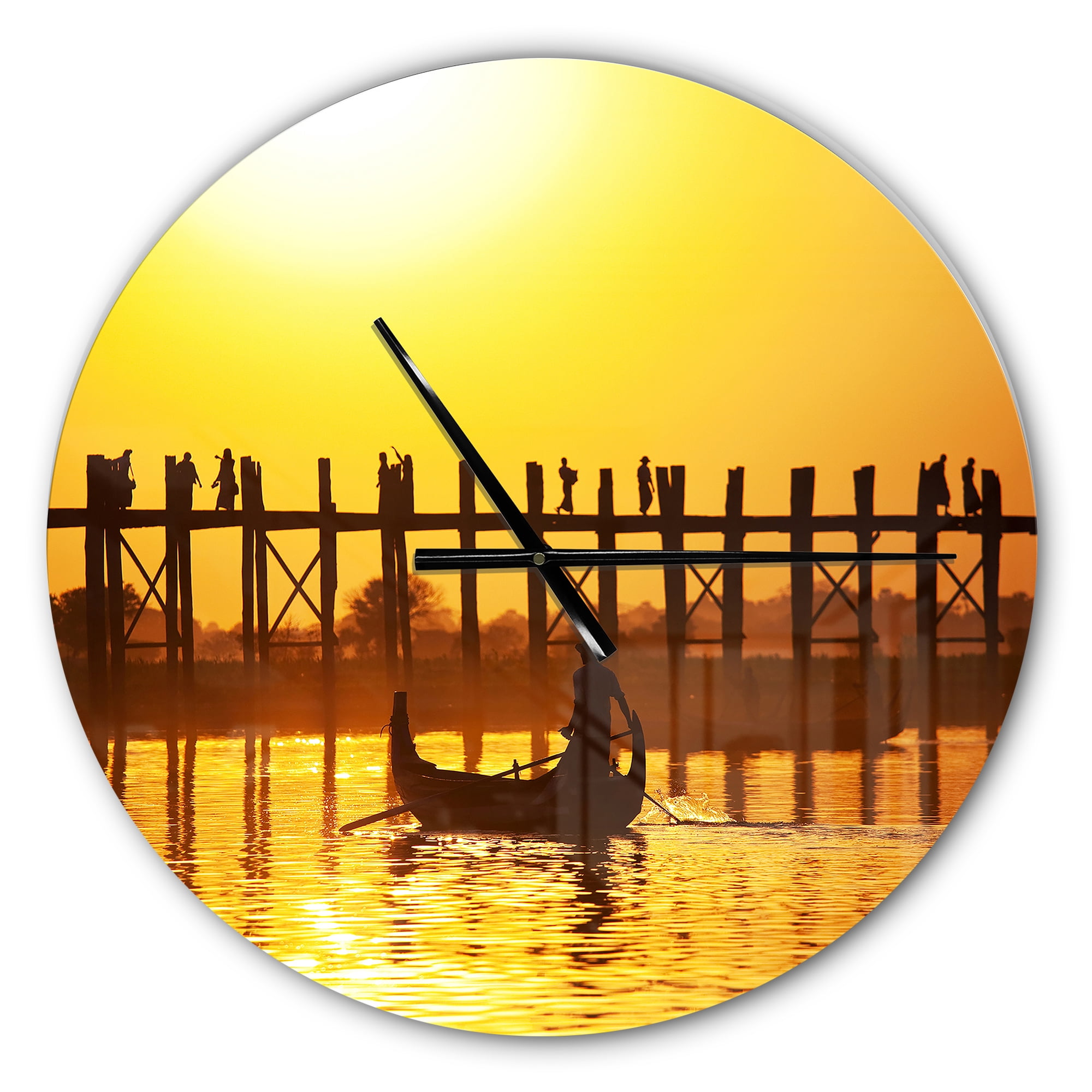 Designart 'Bridge in Myanmar ' Modern wall clock