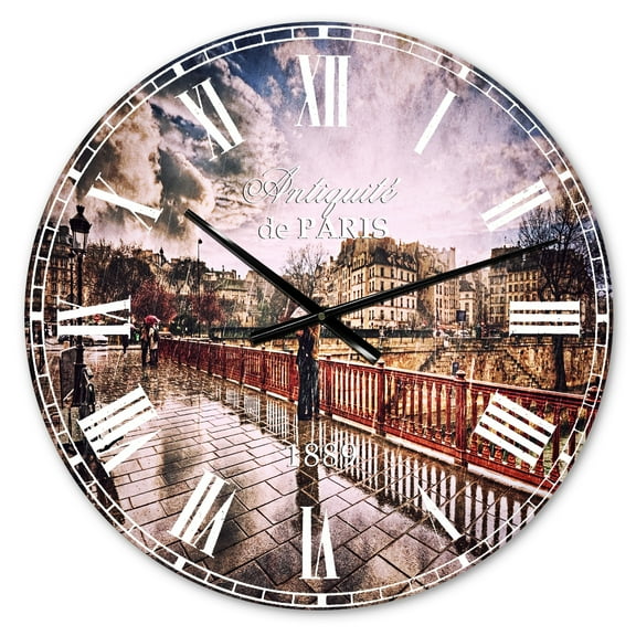 Designart 'Bridge in Rain' French Country wall clock