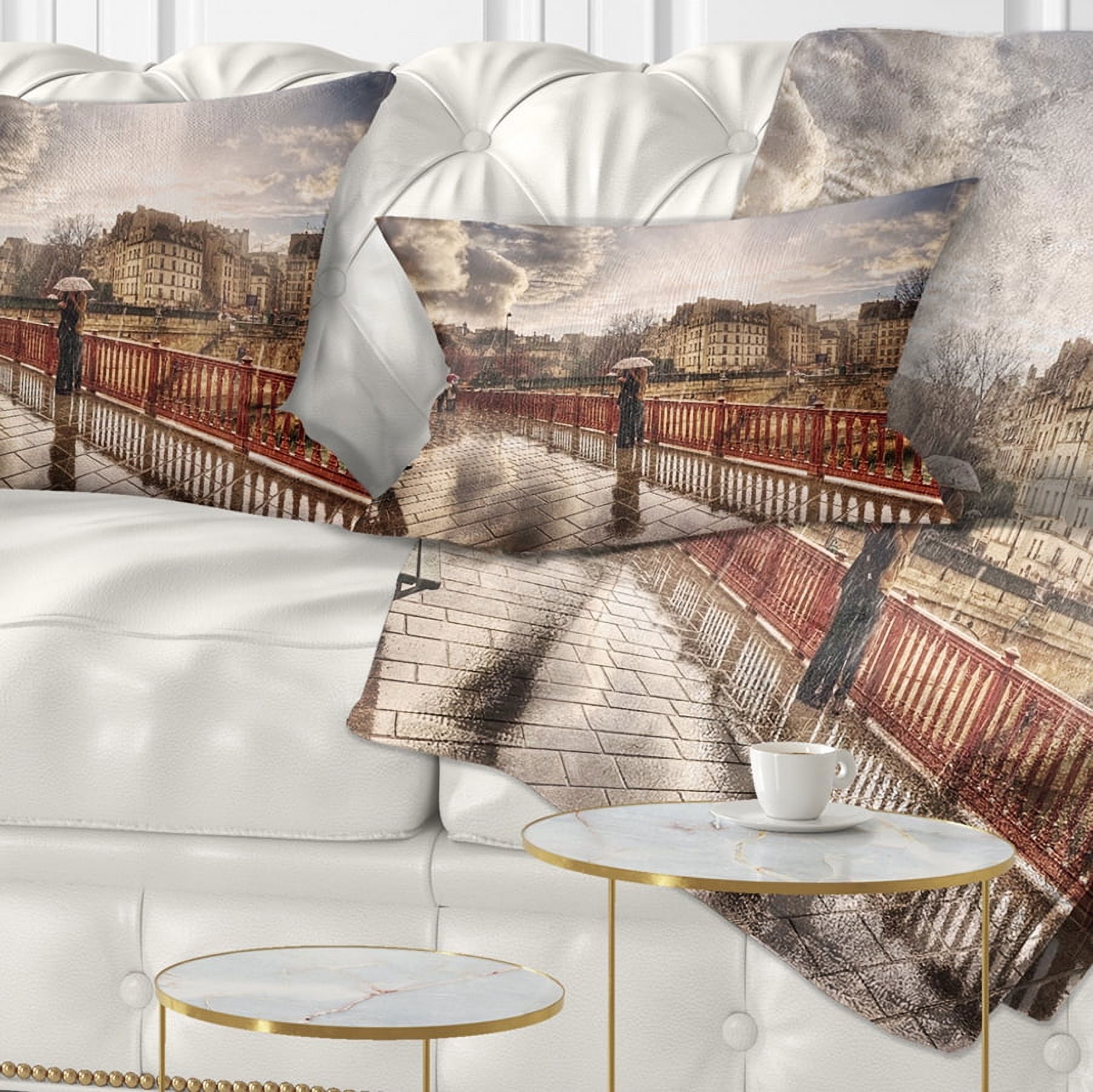 Designart Bridge in Rain - Landscape Photo Throw Pillow - 12x20
