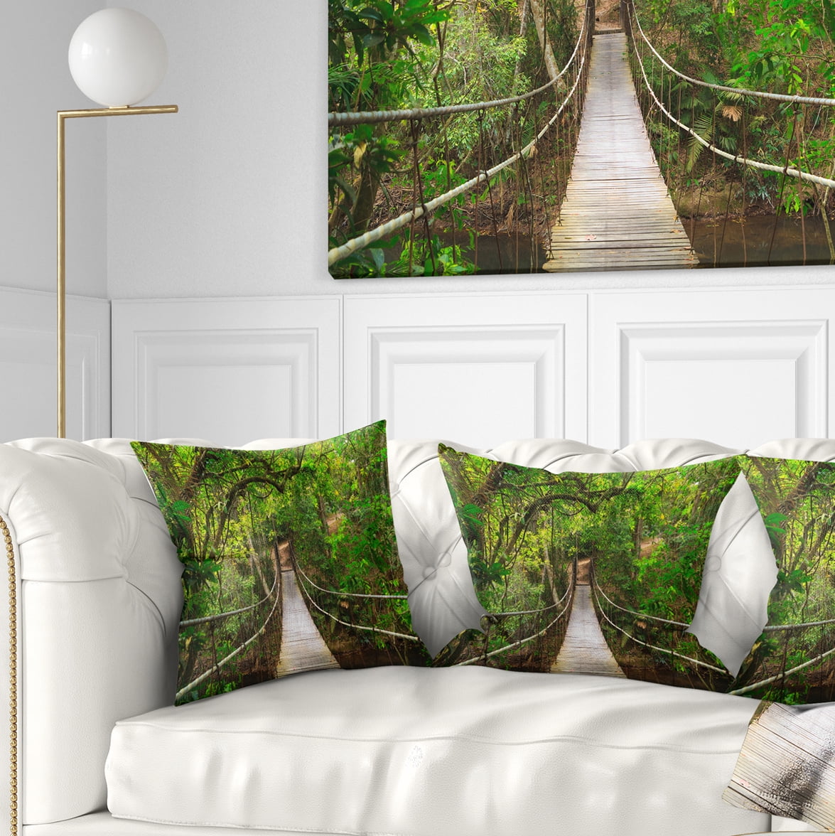 Designart Bridge to Jungle Thailand - Landscape Photo Throw Pillow - 16x16