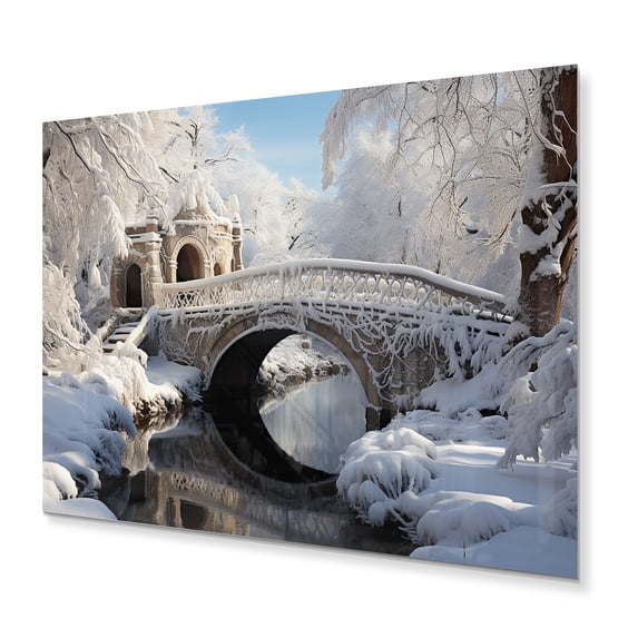 Designart "Bridges Blanketed in Snow" Landscapes Metal Wall Decor