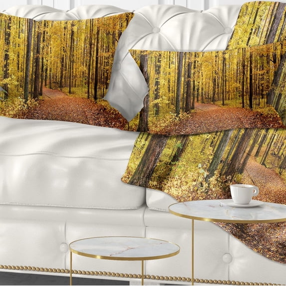 Designart Bright Autumn Forest Panorama - Modern Forest Throw Pillow - 12x20