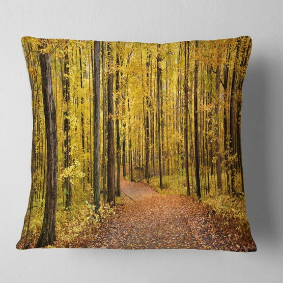 Designart Bright Autumn Forest Panorama - Modern Forest Throw Pillow - 16x16