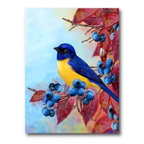 Designart ' Bright Bird Bullfinch Sitting On A Branch of Berries I ' Traditional Canvas Wall Art Print