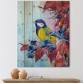 thumbnail image 1 of Designart 'Bright Bird Bullfinch Sitting On A Branch of Berries II' Traditional Print on Natural Pine Wood, 1 of 5