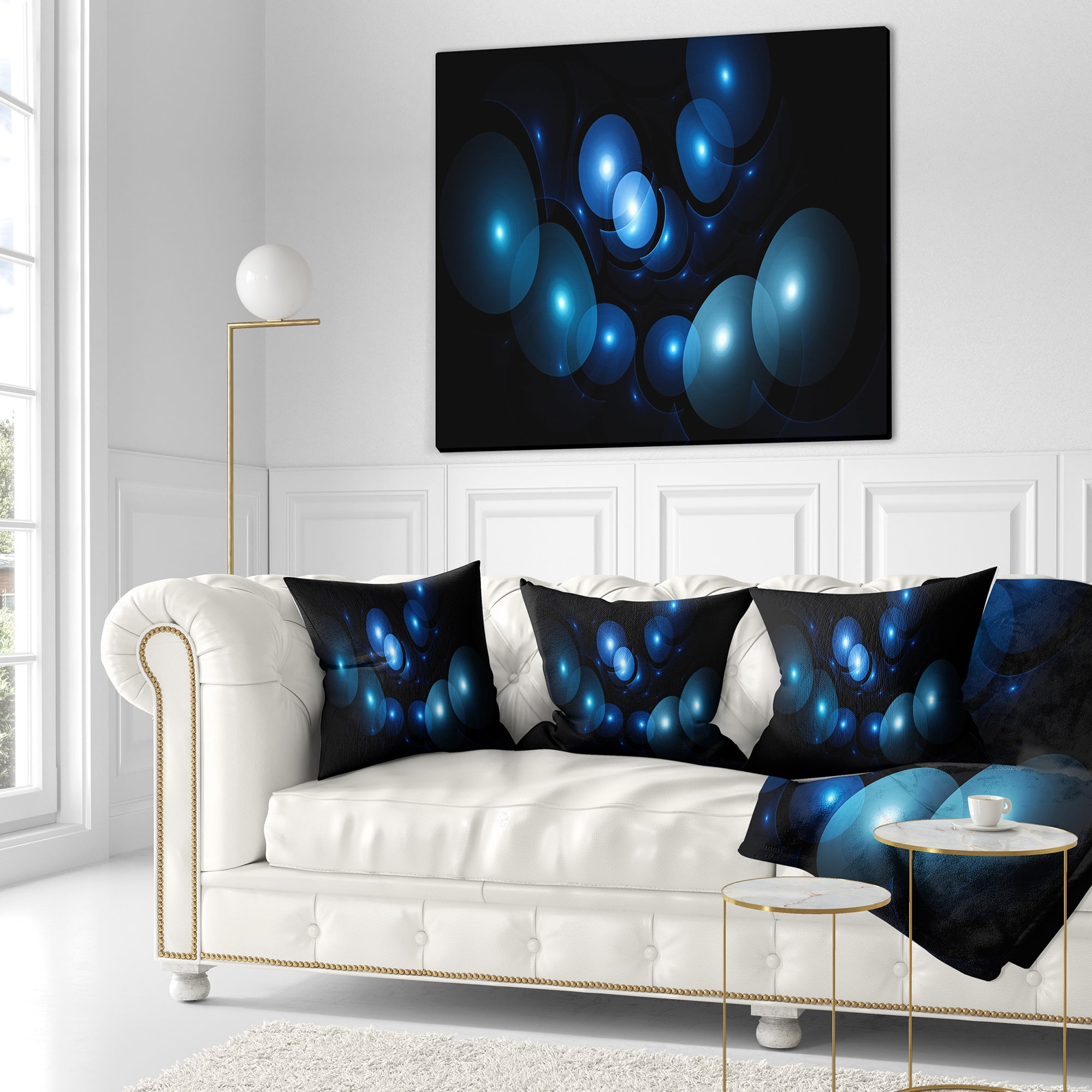 Designart Bright Blue 3D Surreal Circles - Abstract Throw Pillow - 16x16