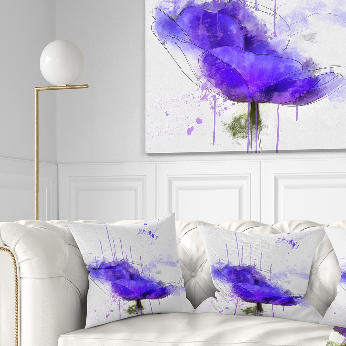 Designart Bright Blue Anemone Watercolor - Flowers Throw Pillowwork - 16x16