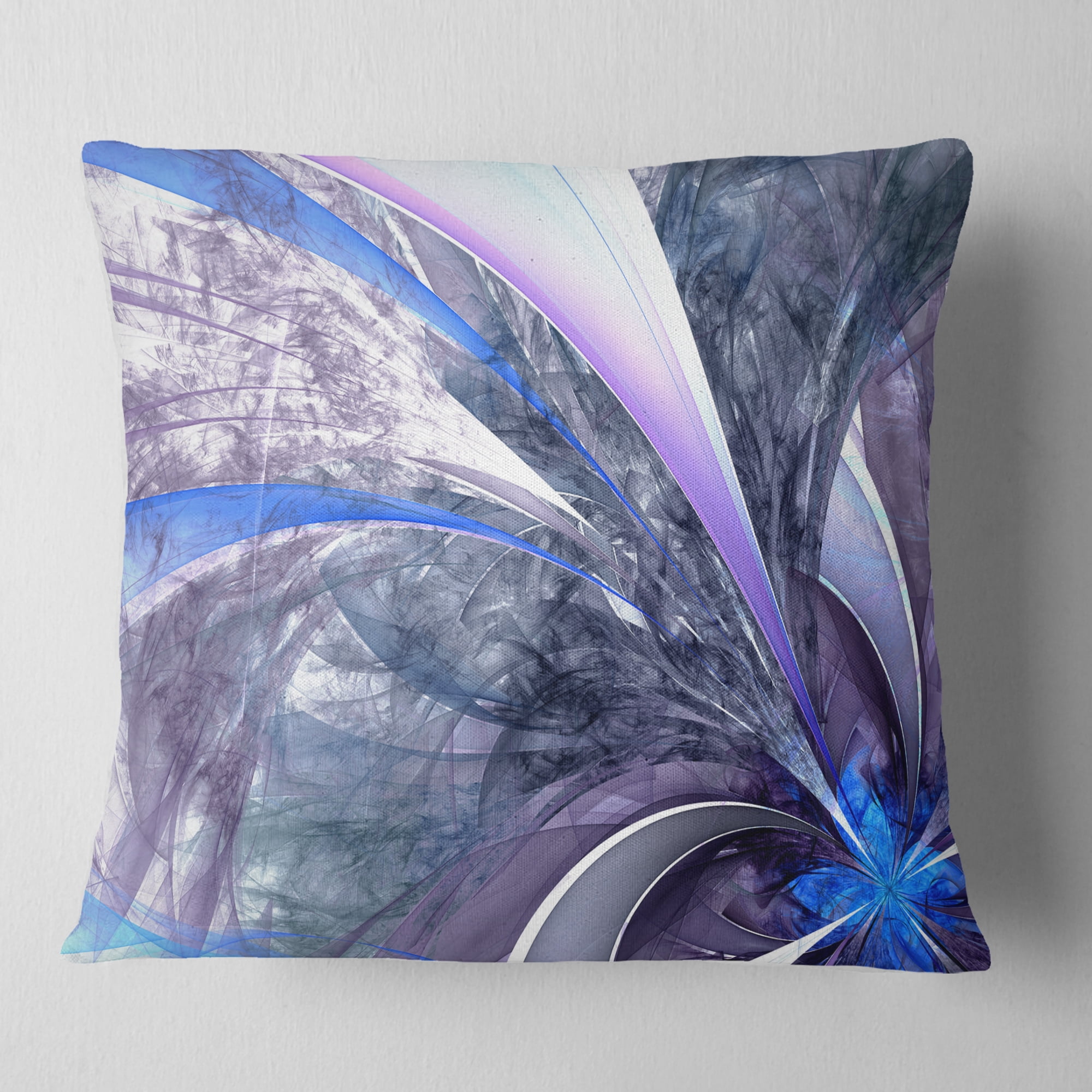 Designart Bright Blue Fractal Flower Design - Floral Throw Pillow - 18x18
