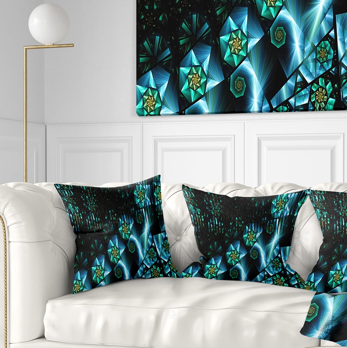 Designart Bright Blue Fractal Flowery Sky - Abstract Throw Pillow - 16x16