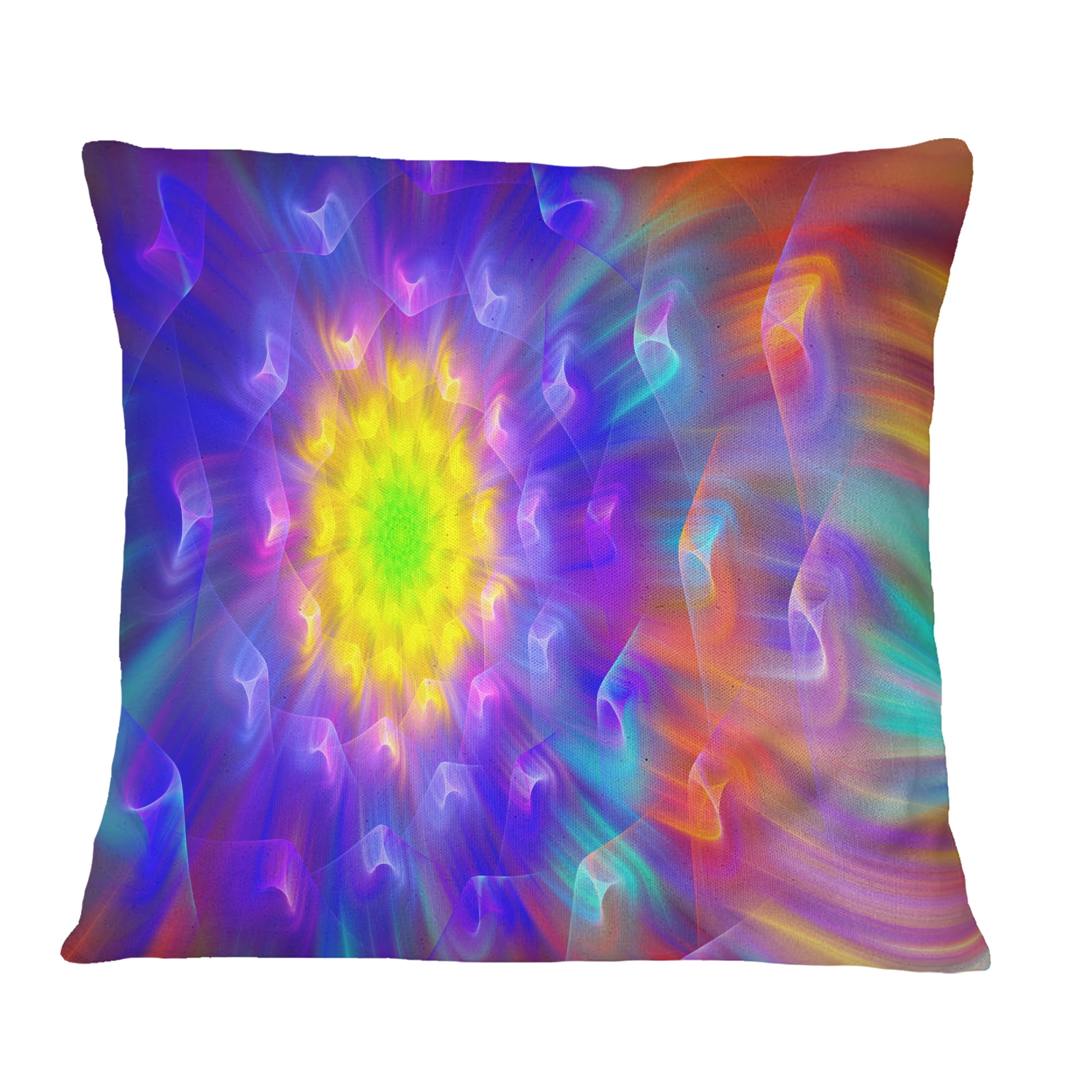 Designart Bright Blue Fractal Petals Dandelion - Floral Throw Pillow - 16x16