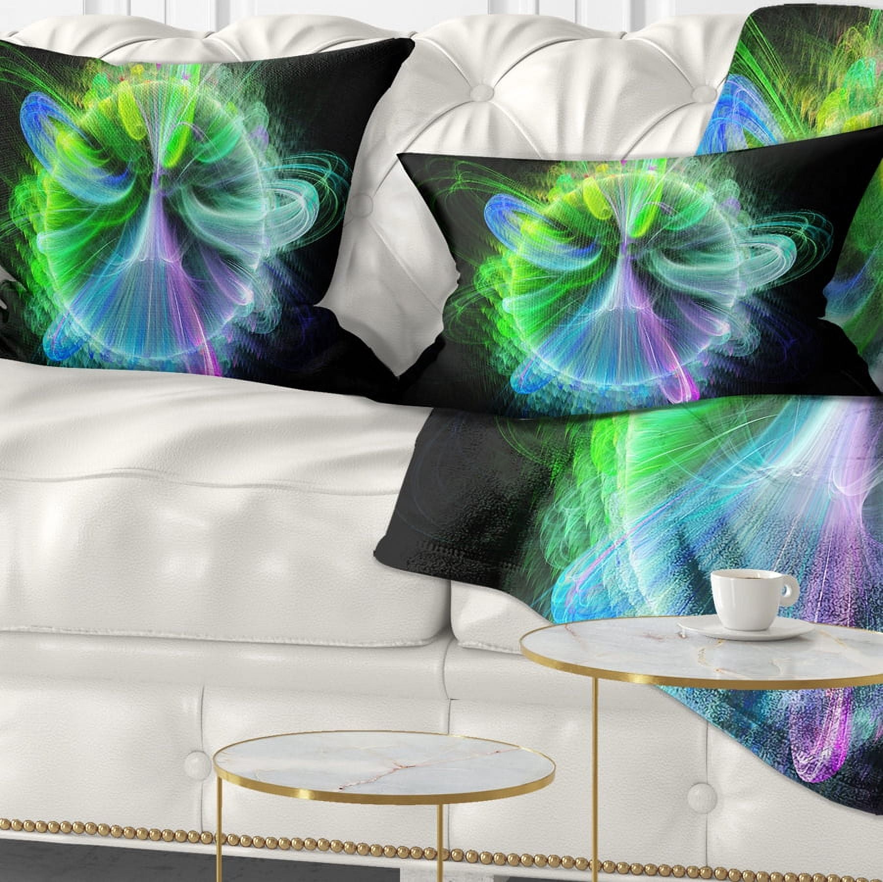 Designart Bright Blue Fractal Vortices of Energy - Floral Throw Pillow - 12x20