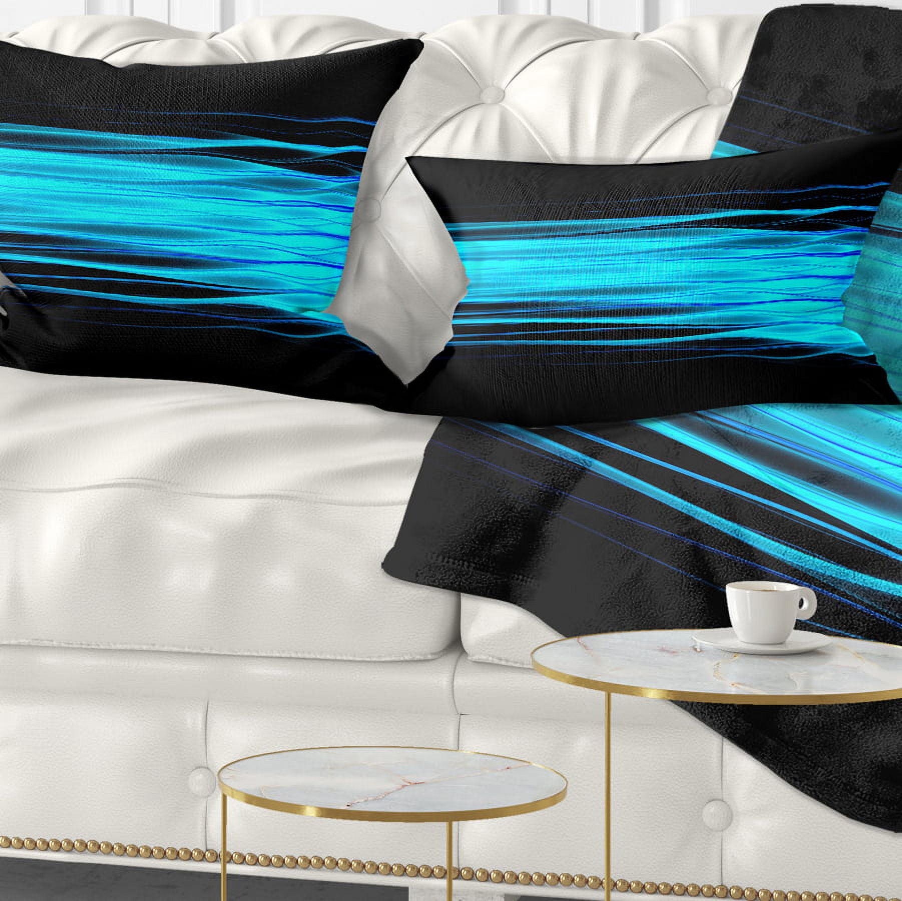 Designart Bright Blue Fractal Waves - Abstract Throw Pillow - 12x20