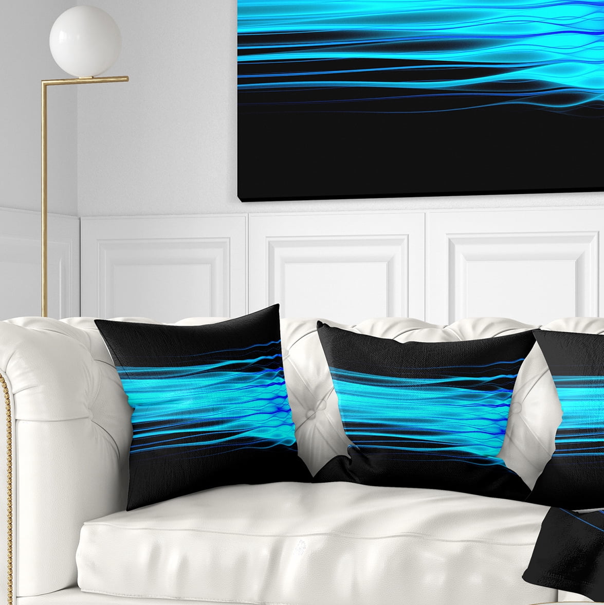 Designart Bright Blue Fractal Waves - Abstract Throw Pillow - 16x16
