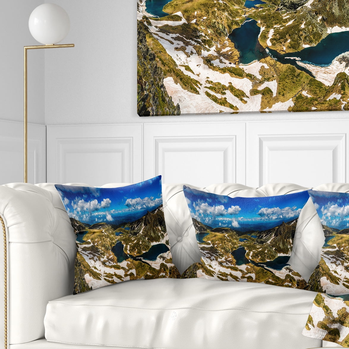 Designart Bright Blue Sky Over Seven Rila Lakes - Landscape Printed Throw Pillow - 18x18