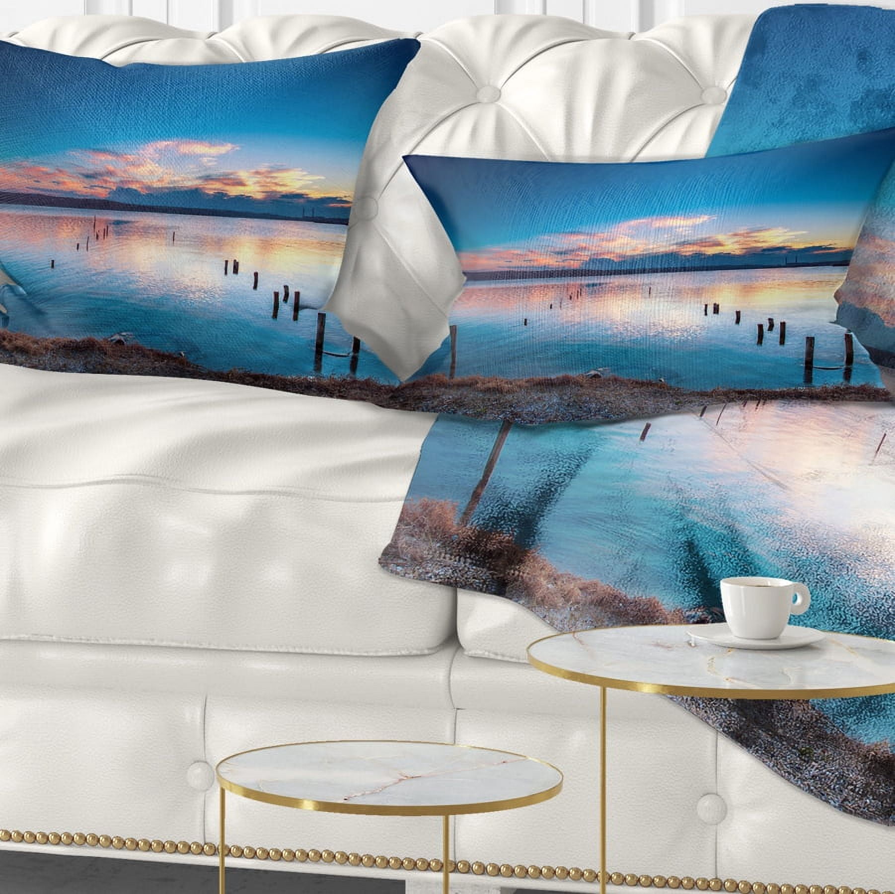 Designart Bright Blue Sky and Blue Waters - Seashore Throw Pillow - 12x20