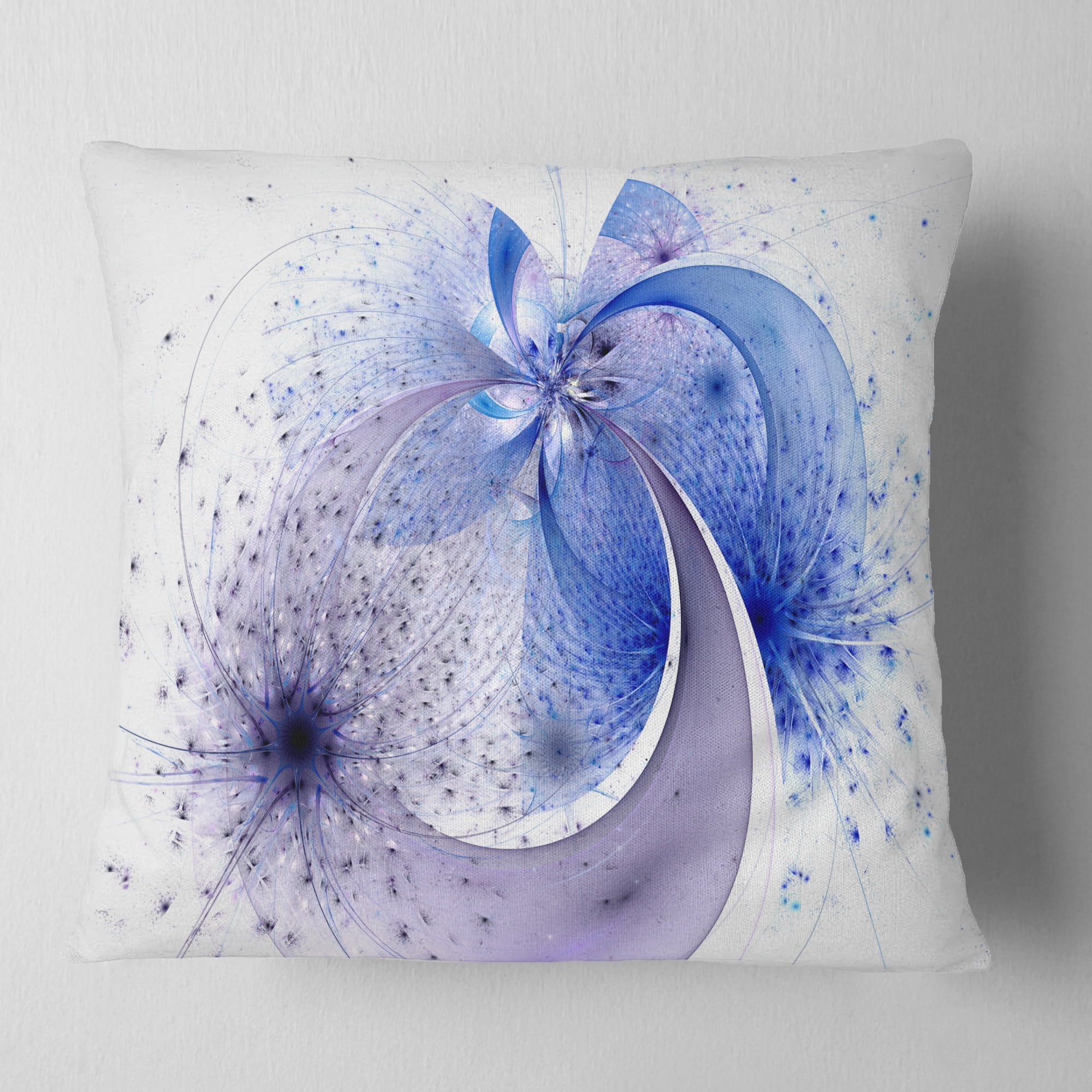 Designart Bright Blue Symmetrical Fractal Flower - Floral Throw Pillow - 18x18