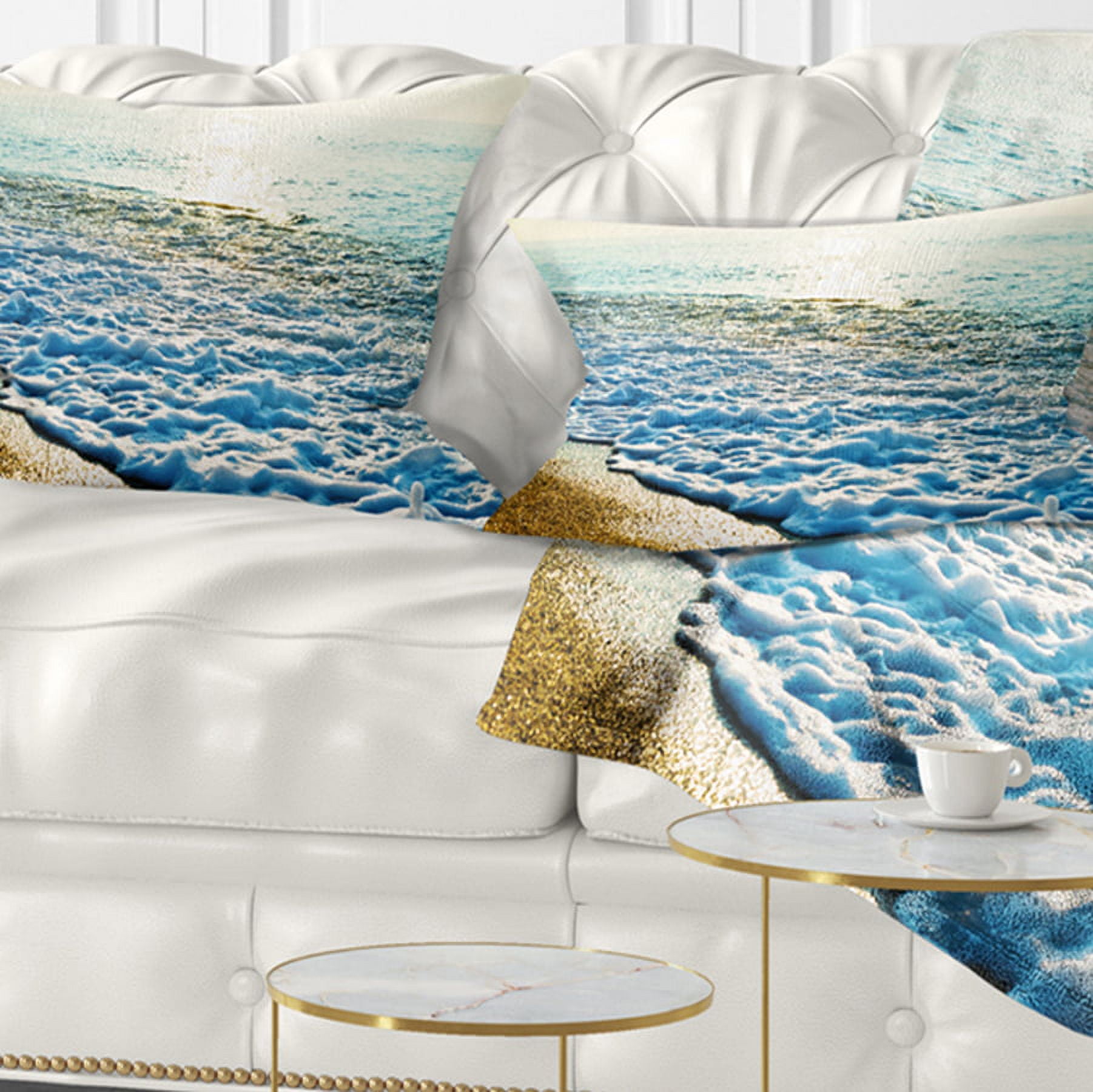 Designart Bright Blue Tranquil Seashore - Beach Photo Throw Pillow - 12x20