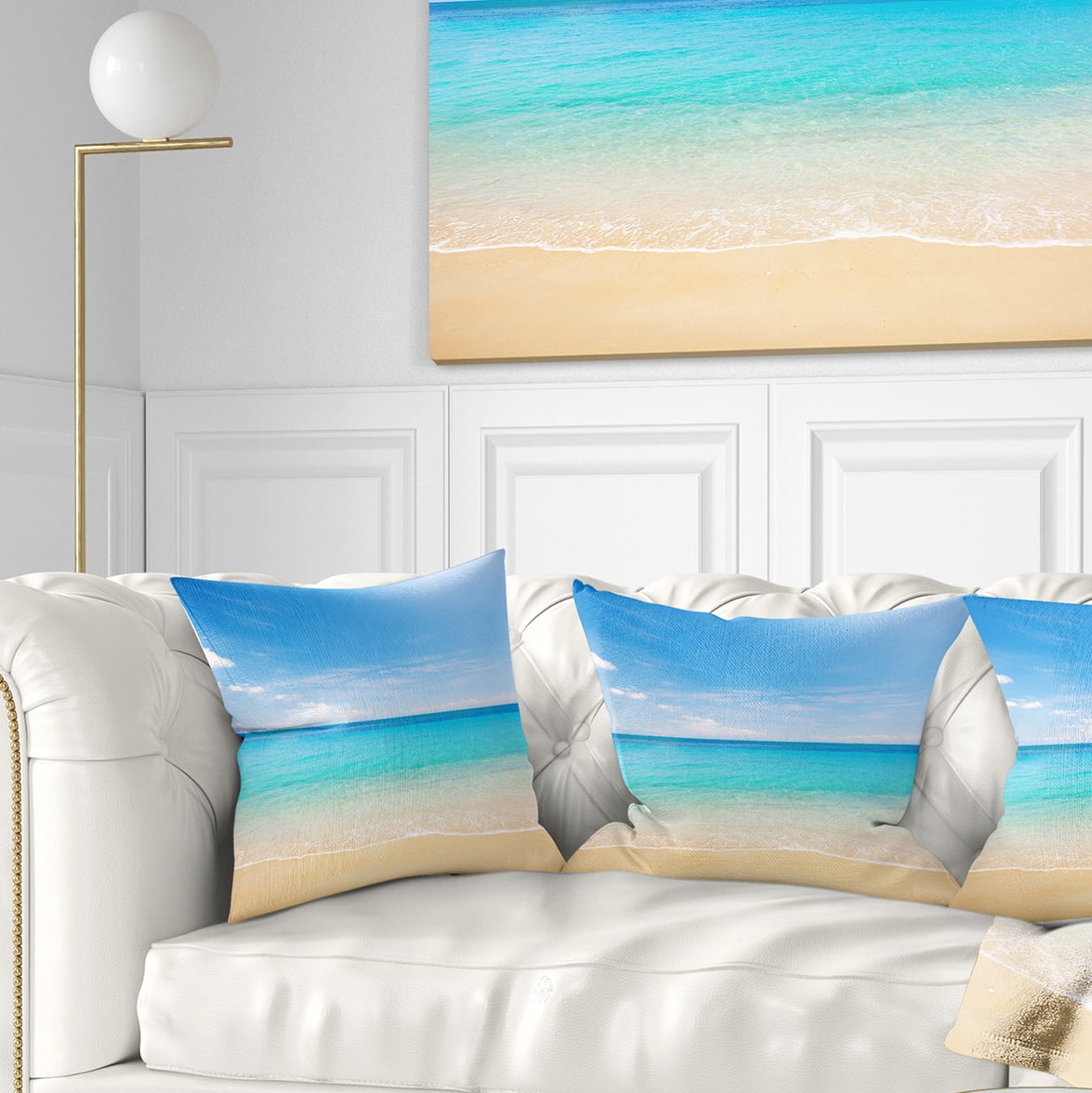 Designart Bright Blue Tropical Beach - Seashore Photo Throw Pillow - 18x18